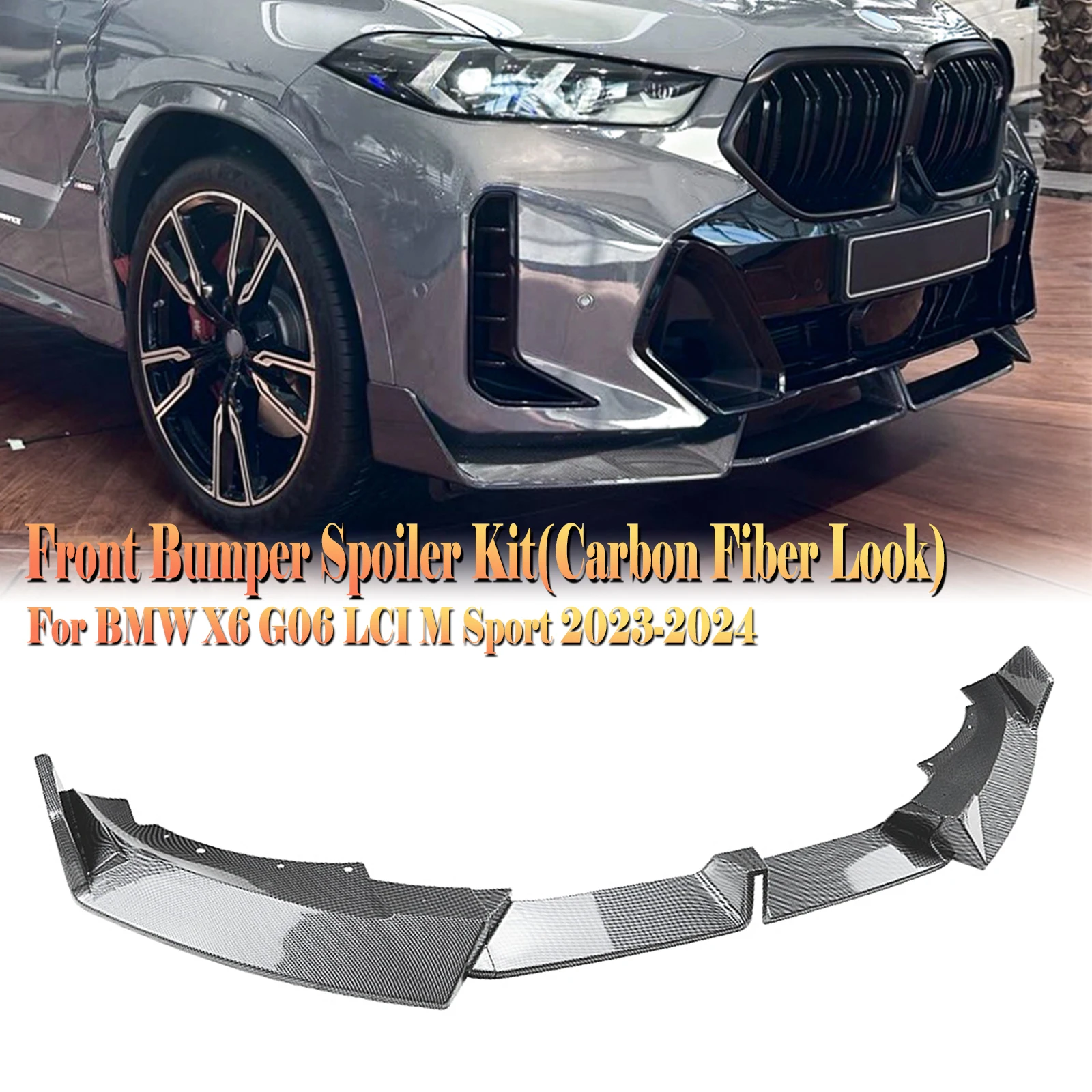 

Front Bumper Spoiler Lip For BMW X6 G06 LCI M Sport 2023-2024 Carbon Fiber Look/Gloss Black Lower Splitter Protector Blade Kit
