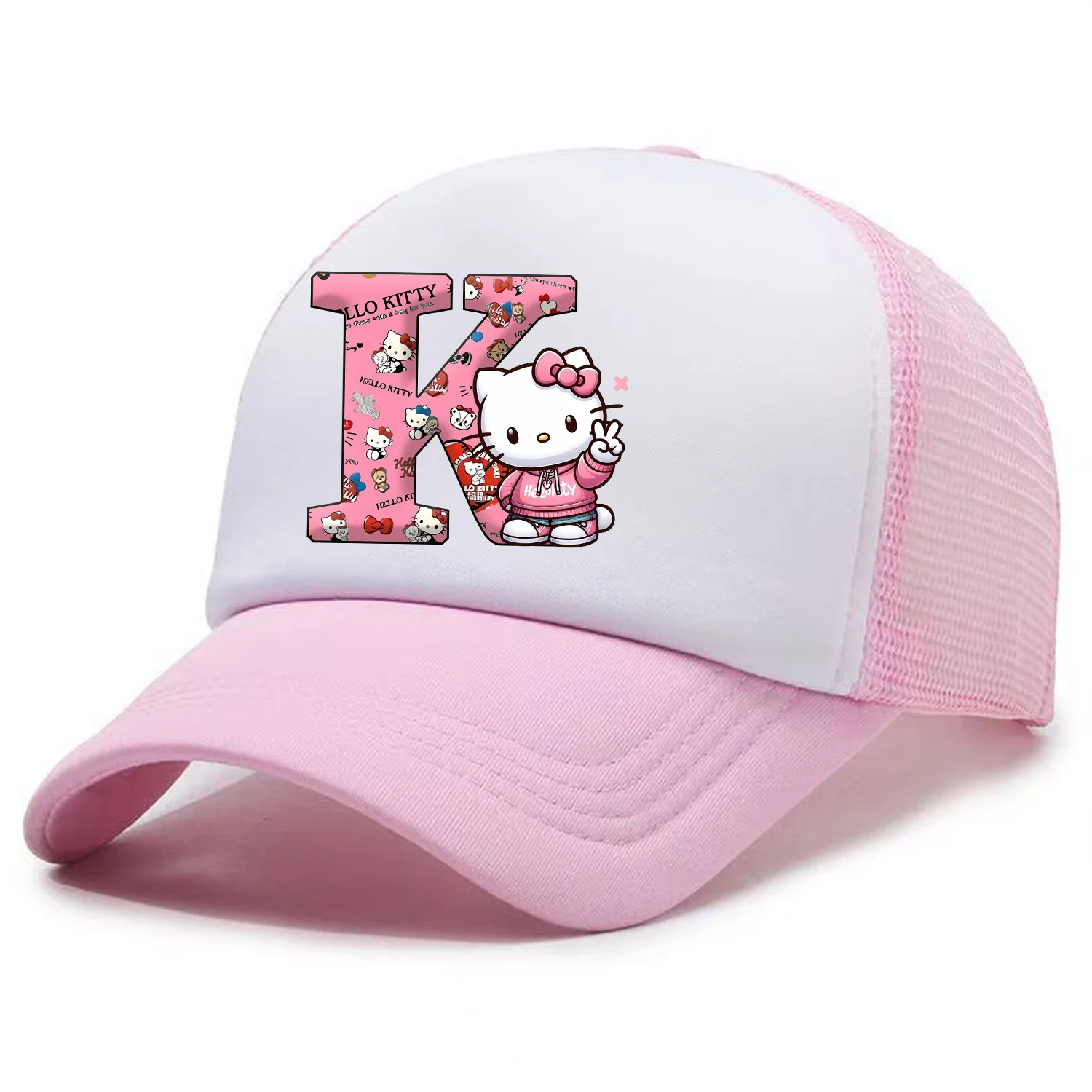 

Hello Kitty Baseball Cap for Kids Adult Cartoon Letter Mesh Cap Kawaii Peaked Hat Pink Summer Cap Girls Woman Accessories Gift
