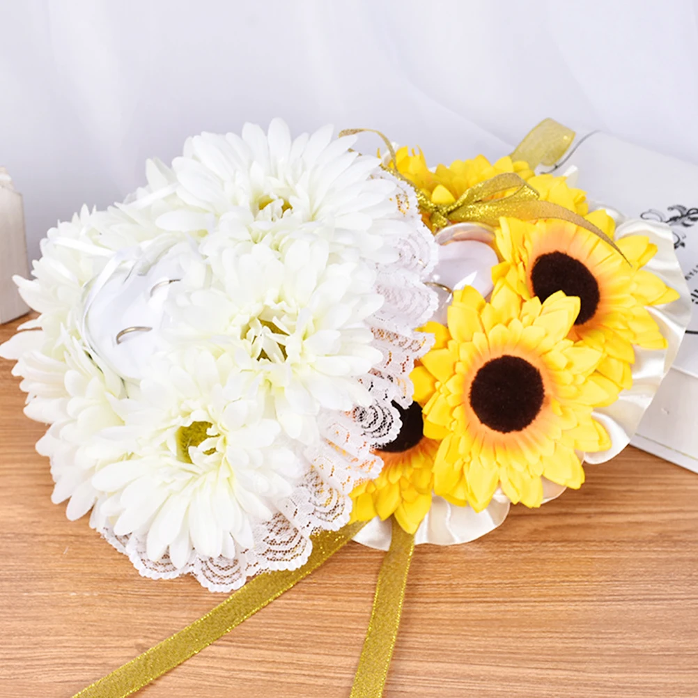 

Sunflower Wedding Ring Pillow Yellow Soft Comfortable Party Decoration Supplies Bride Ring Cushion Ceremony Event Diy Decor