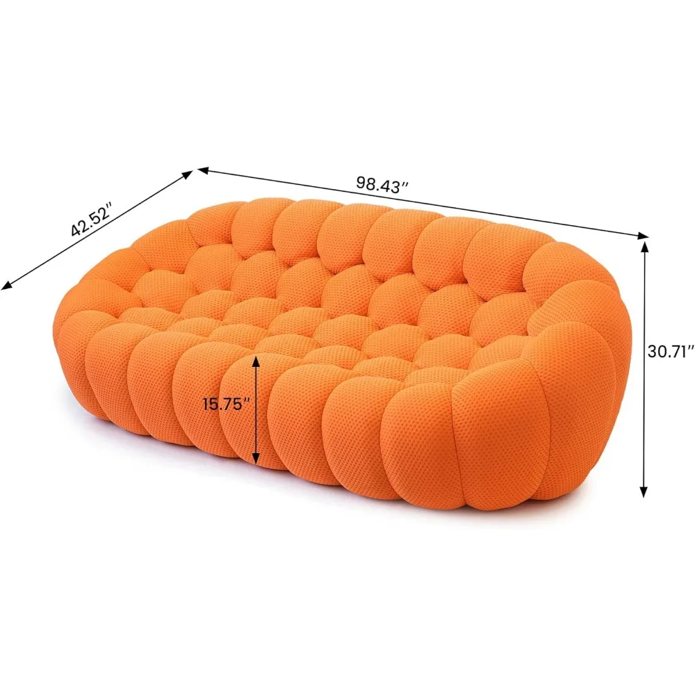 Bubble Sofa Curved Couch, 98.43'' Comy Upholstered Sofa, Mesh Fabric Floor Sofa, 3D Honeycomb Shape Modern Couch for Living Room