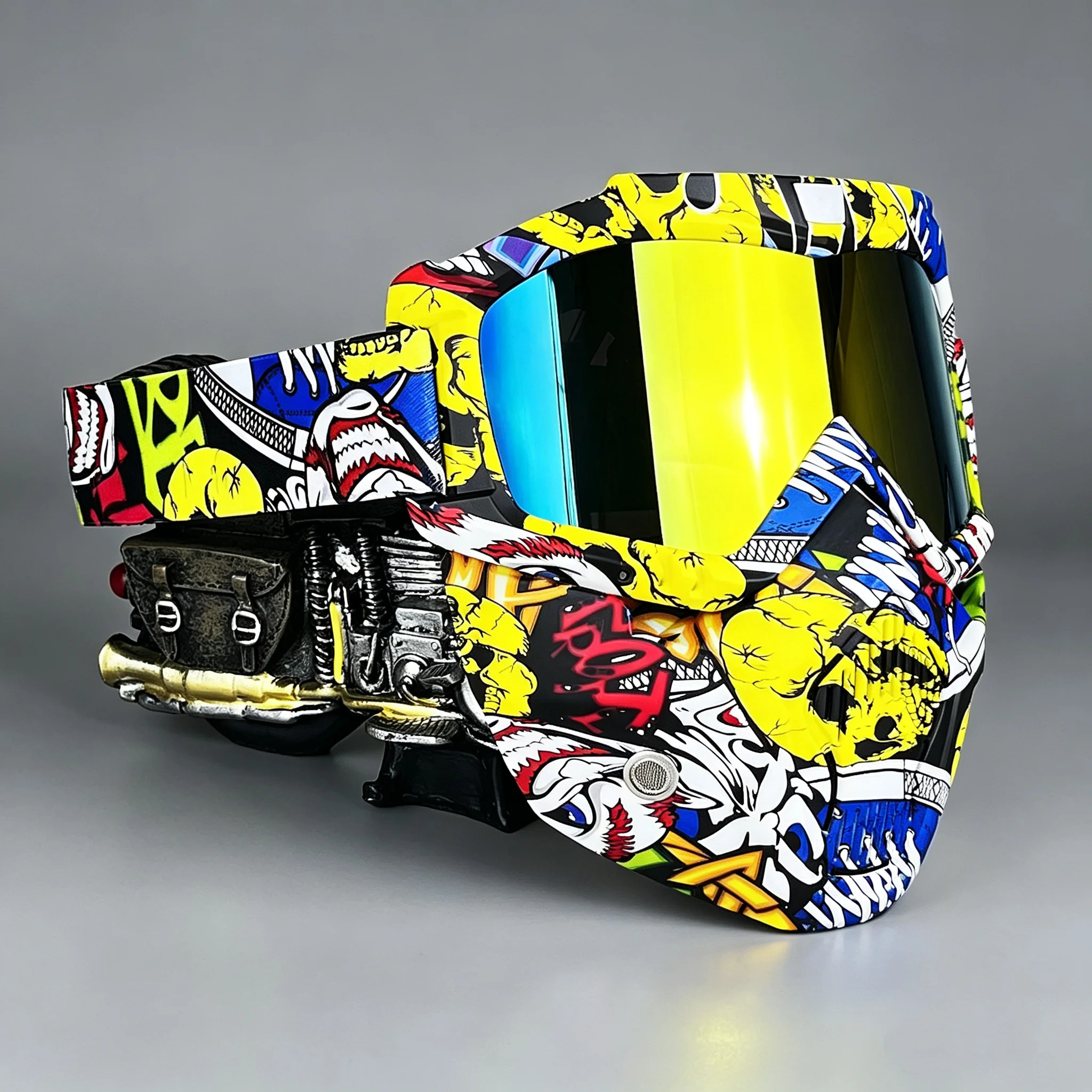 Pro Outdoor Sports Graffiti Water Transfer Print Motocross Face Mask Goggles, Detachable Windproof, UV400 Anti-Glare Eyewear