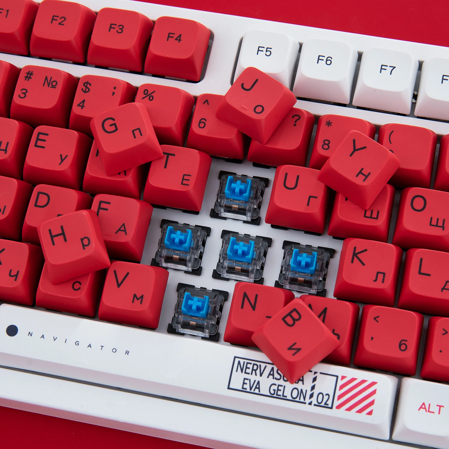 MAIMOOO EVA-02 Russian Keycaps PBT Sublimation Profile XDA Height DIY Ball Cap DIY Red White RU Keycap For Mechanical Keyboard