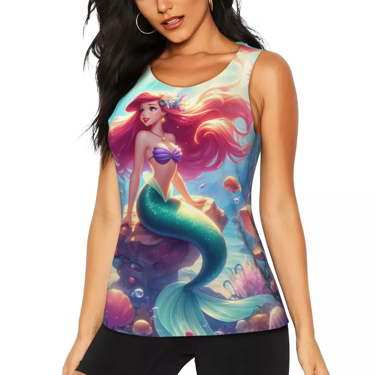 Custom New Ariel Princess Yoga Shirt Women Workout Running Tank Tops