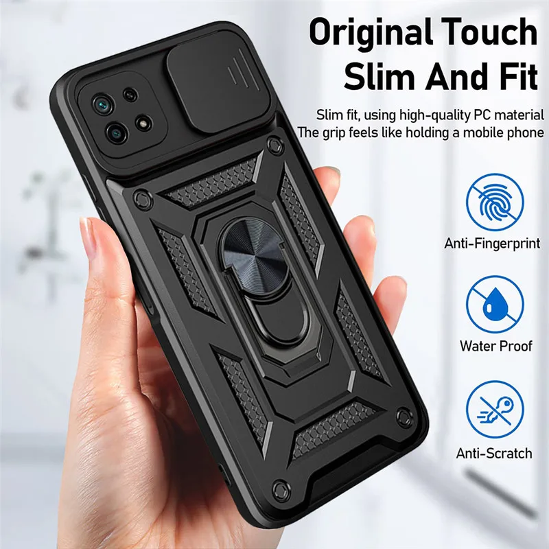 For Samsung Galaxy A22 Case Silde Lens Armor Shockproof Phone Case For Samsung M22 F22 A 22 5G Magnetic Ring Holder Cover