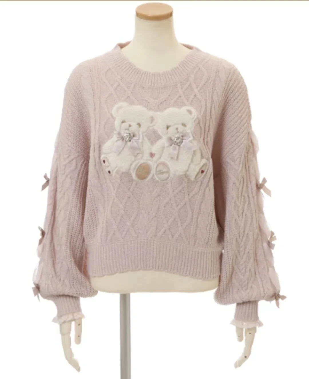 Dophee Japan Style Women Sweaters Landmine Series Cute Double Bears Rhinestone Bow Long Sleeve Knitted Shirt Pullover Top O-neck