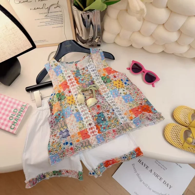 

Summer girls' lace sleeveless dress2026New style soft and comfortable children's and girls' thin two-piece vest set