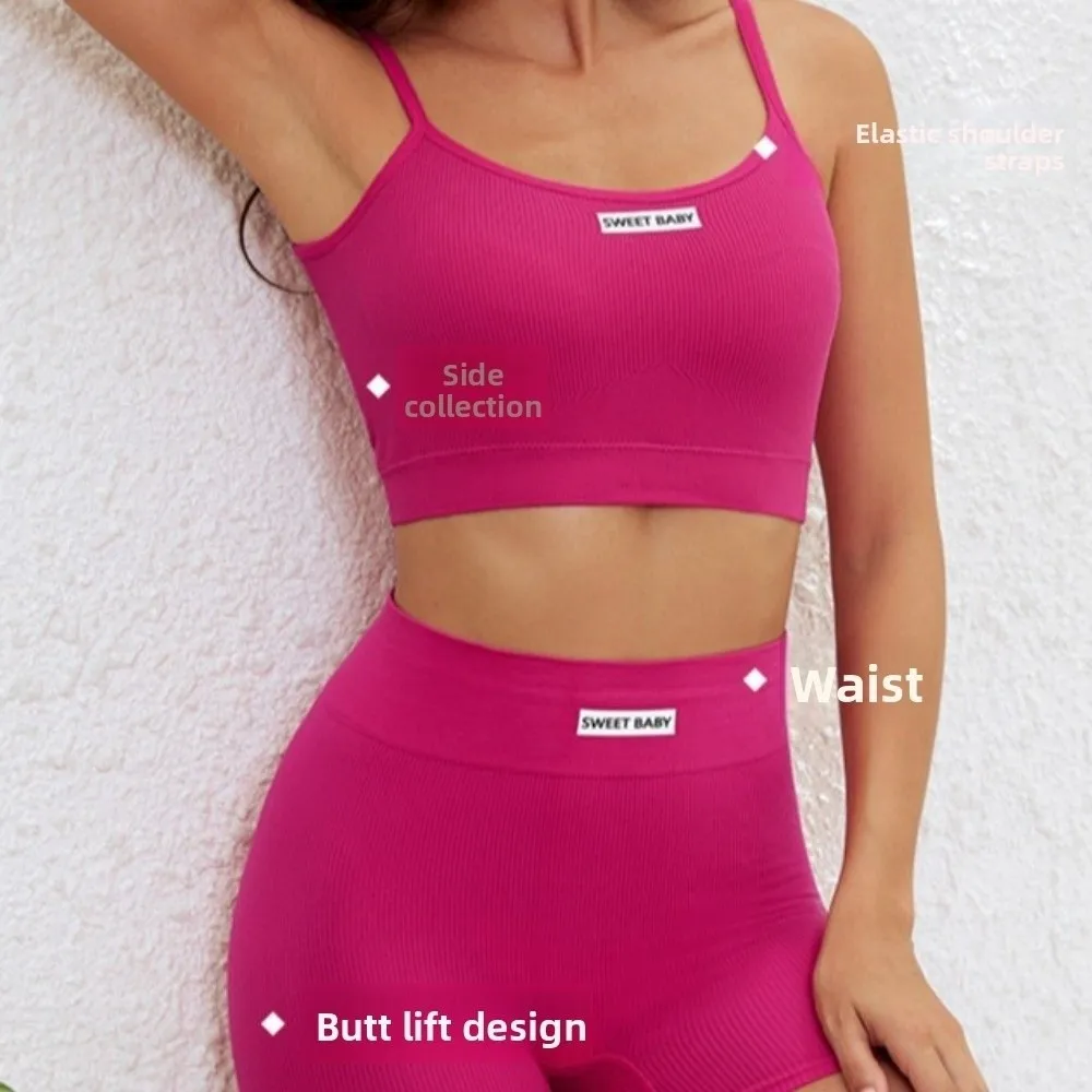 

Super Stretchy Women's Sports Clothing Set Sleeveless Vest Solid Color Underwear Shorts Pants Kit Slim Fit Short