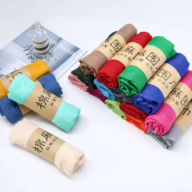 Fashion 17 Colors Long Scarf Wrap Soft Cotton Linen Scarves Women Muslim Crinkle Shawl Hijab Green Neckerchief Islamic Headscarf