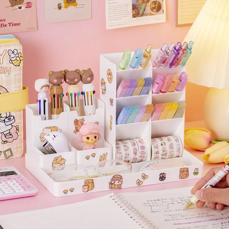 DIY Pen Holder Desk Storage Office Supplies Table Organizer Stationery Organizer Cute Box Assemble Freely Send Random Stickers