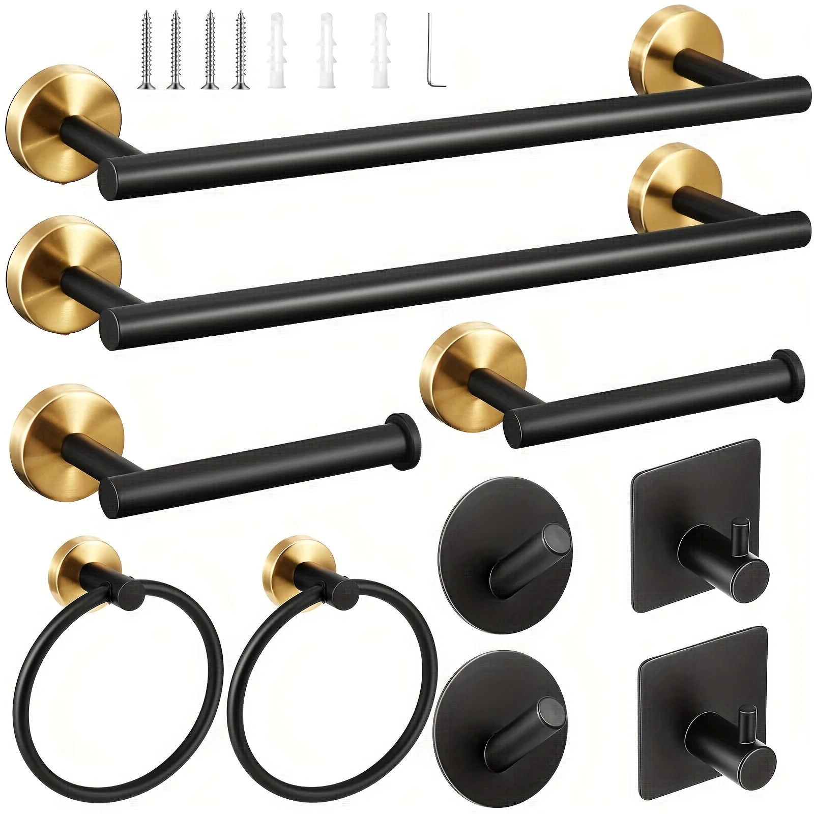 

10pcs Matte Black Bathroom Hardware Set - SUS304 Stainless Steel Modern Wall-Mounted Towel Bar (16 Inch), Toilet Paper Holder, A