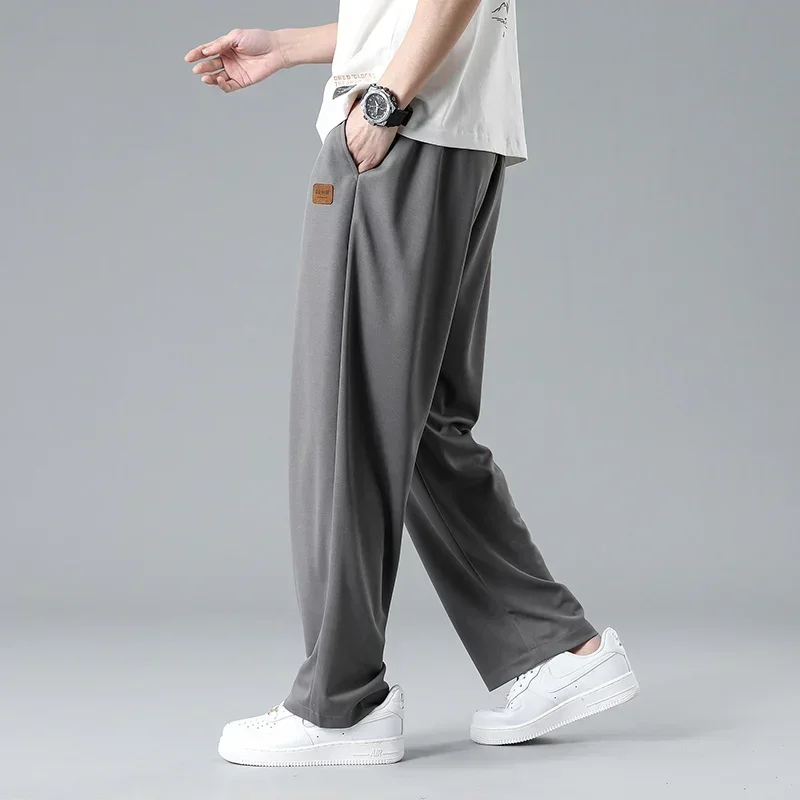 The 2023 new summer men's casual straight-line breathable ice silk casual pants thin Korean style fashion sporty oversize