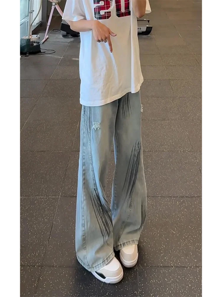 الأمريكية الرجعية الأزرق عمال الجينز الرجال الربيع الصيف فضفاض BF كسول Sle واسعة الساق سكين السراويل مستقيم الساق فضفاضة تناسب