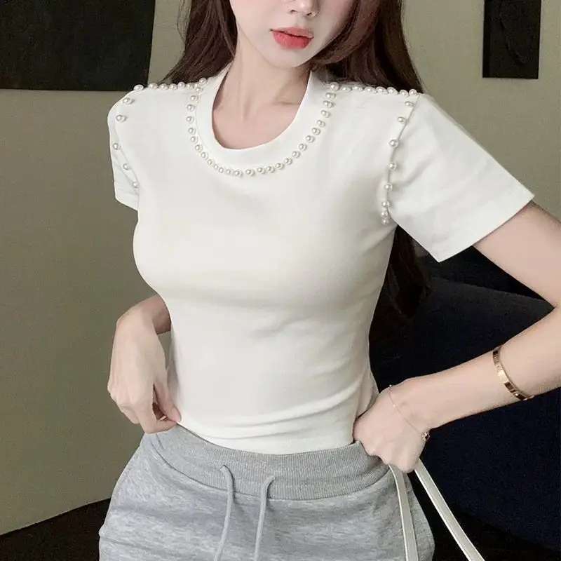 

Women Summer Fashion Slim Appear Thin Solid Color O-neck Short Sleeve T-Shirt Ladies Simplicity Office Lady All-match Trend Tops