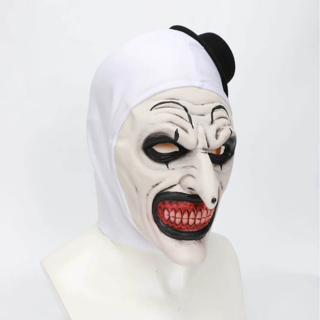 Creepy Terrifier Art The Clown Mask Cosplay Horror Demon Killer Joker Hat Latex Helmet Halloween Party Purim Costume Props