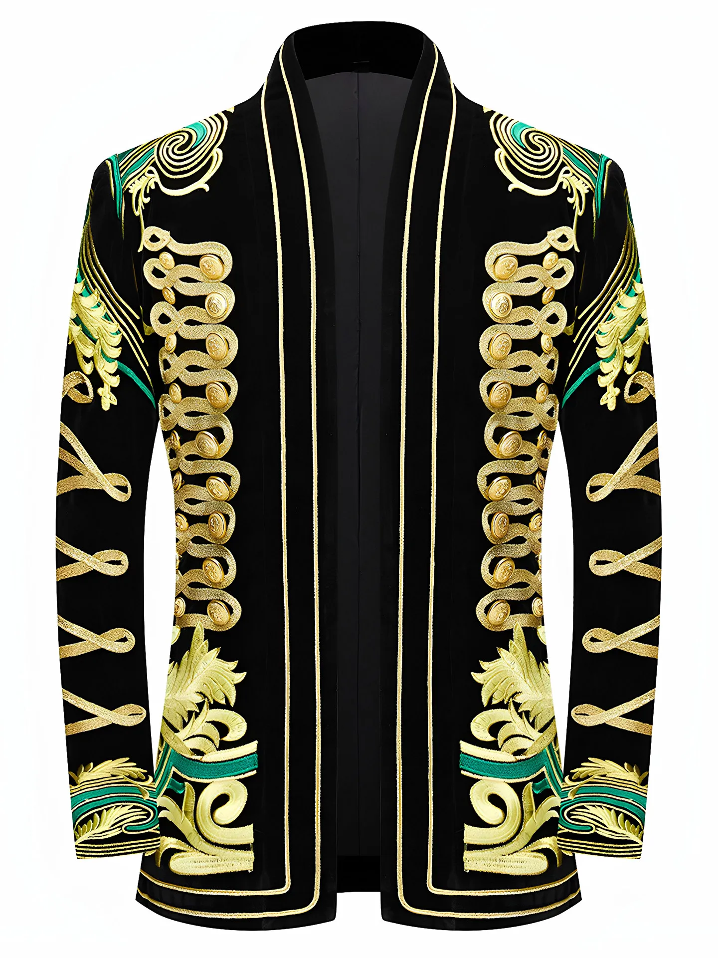 Heavy Duty Embroidered Jacket Men's Court Stage Costume Handmade Gold Thread Multi Button Top Fashion Singer Coats For Male