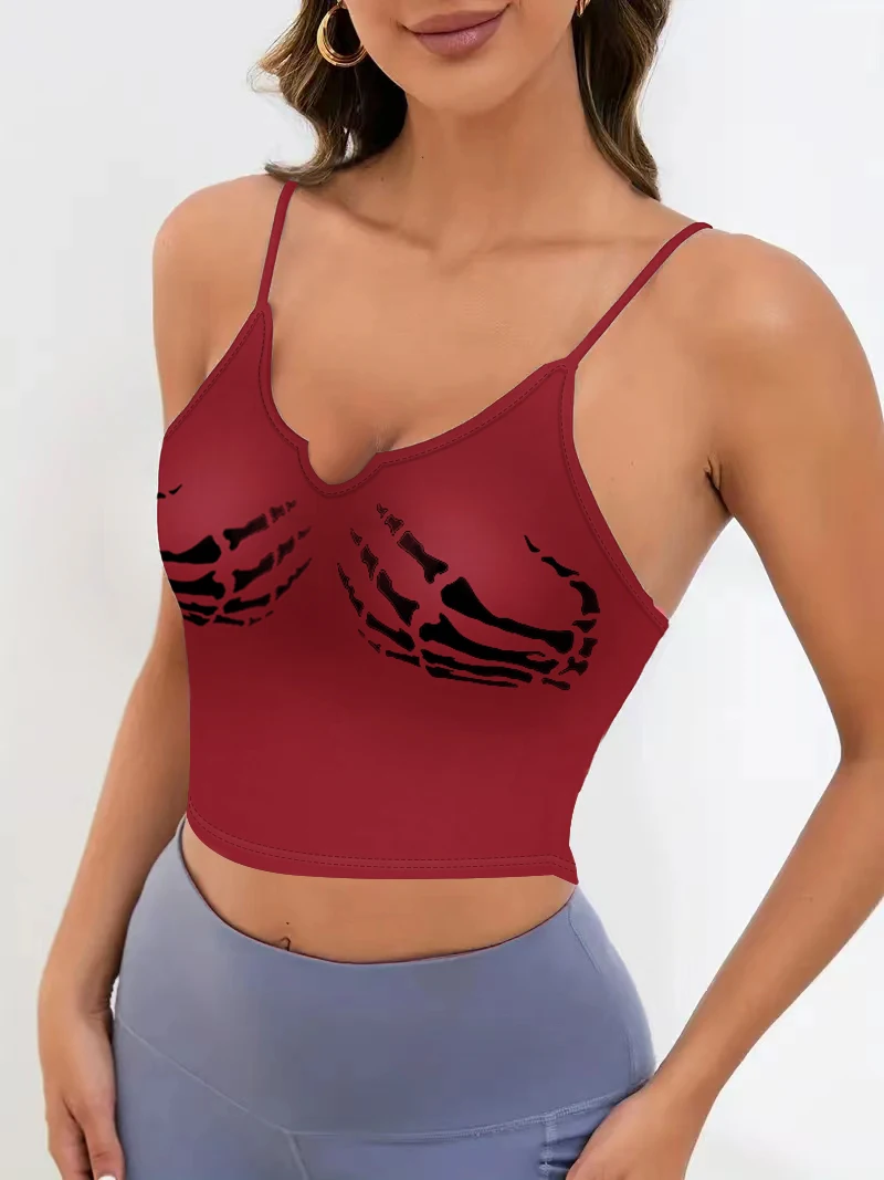 

Skull Hands and Claws Printed Tube Top with Slings and Navel Bare Sexy Vest for Women