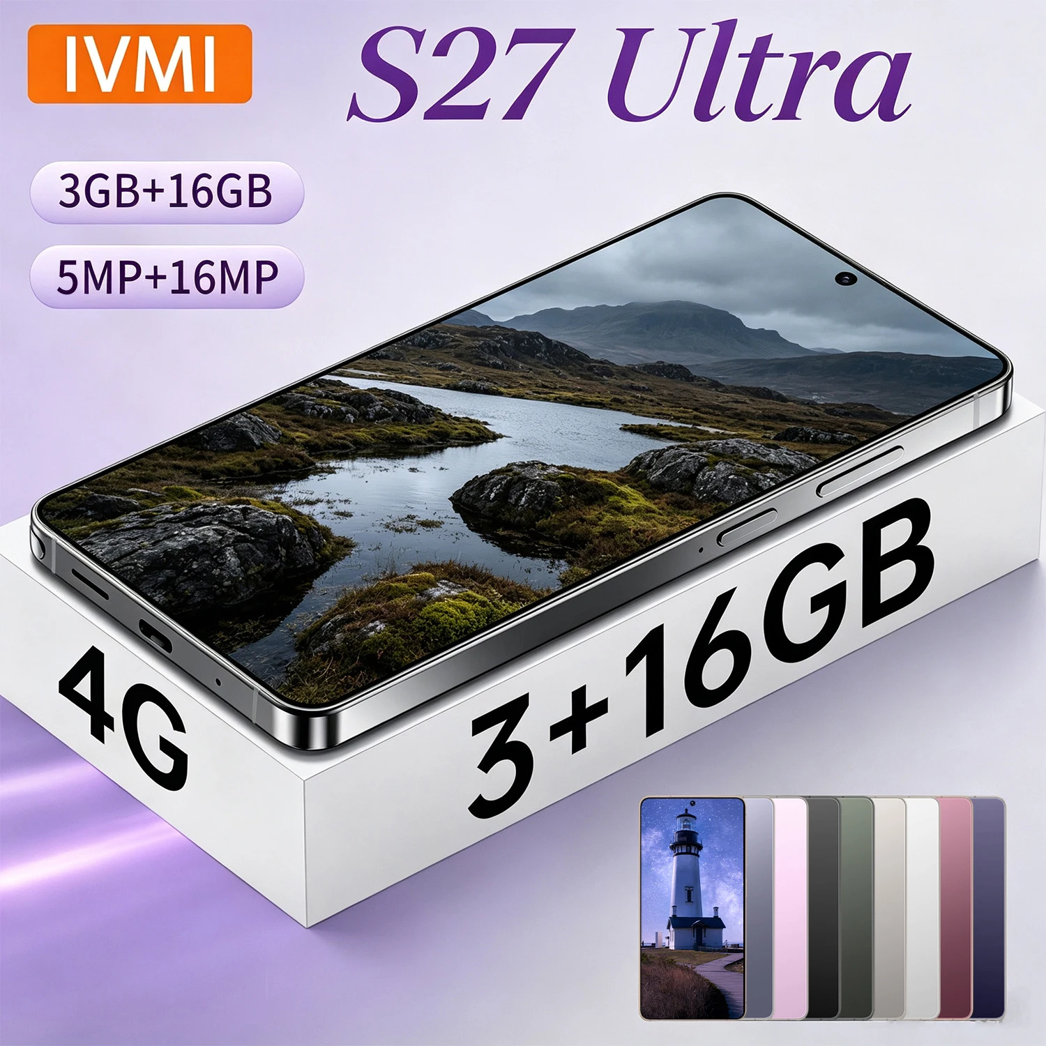 هاتف IVMI الذكي الرخيص 4G S27 Ultra بذاكرة 3+16 جيجابايت وشاشة 6.9 بوصة وشريحتي اتصال ونظام أندرويد وواي فاي ومتجر جوجل بلاي وفتح قفل الوجه، إصدار عالمي