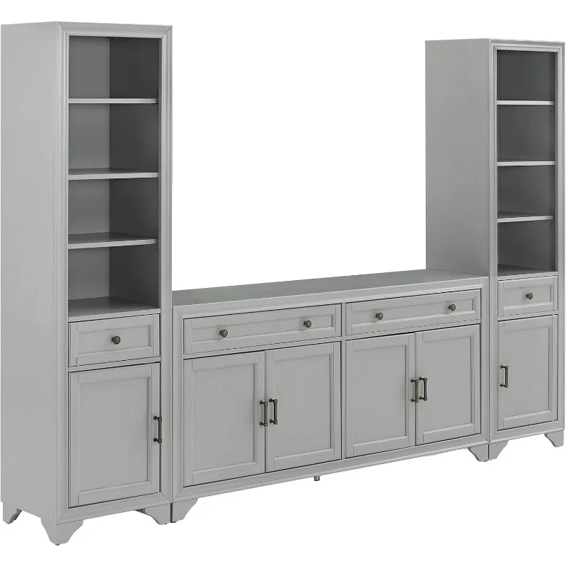 3-Piece Modern Farmhouse Sideboard Buffet Cabinet and Bookcase Set with Storage