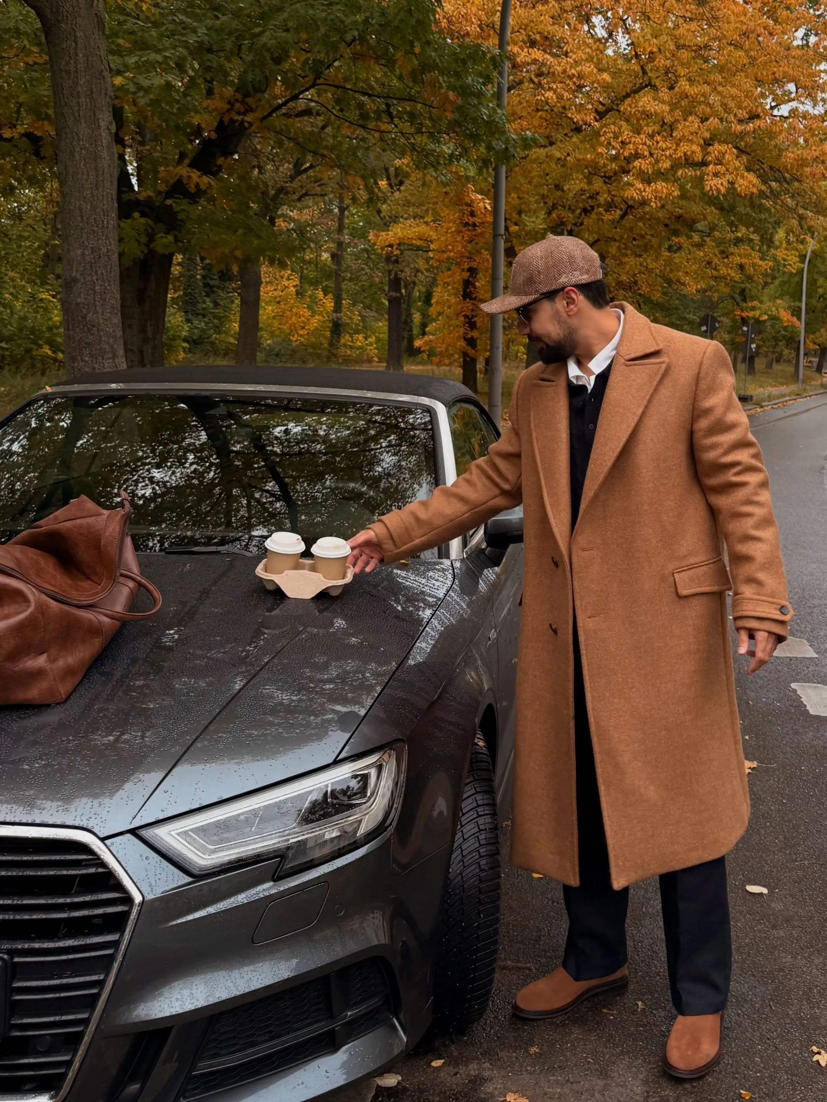Luxury Camel Wool Men's Coat Single Breasted Trench Coat Party Prom Customized Formal Long Overcoat E26248
