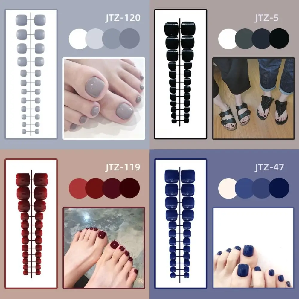 

24Pcs New Detachable Solid Color Fake Toe Nails Wearable Bright False Toenail Full Cover Manicure Press-on Nails Women