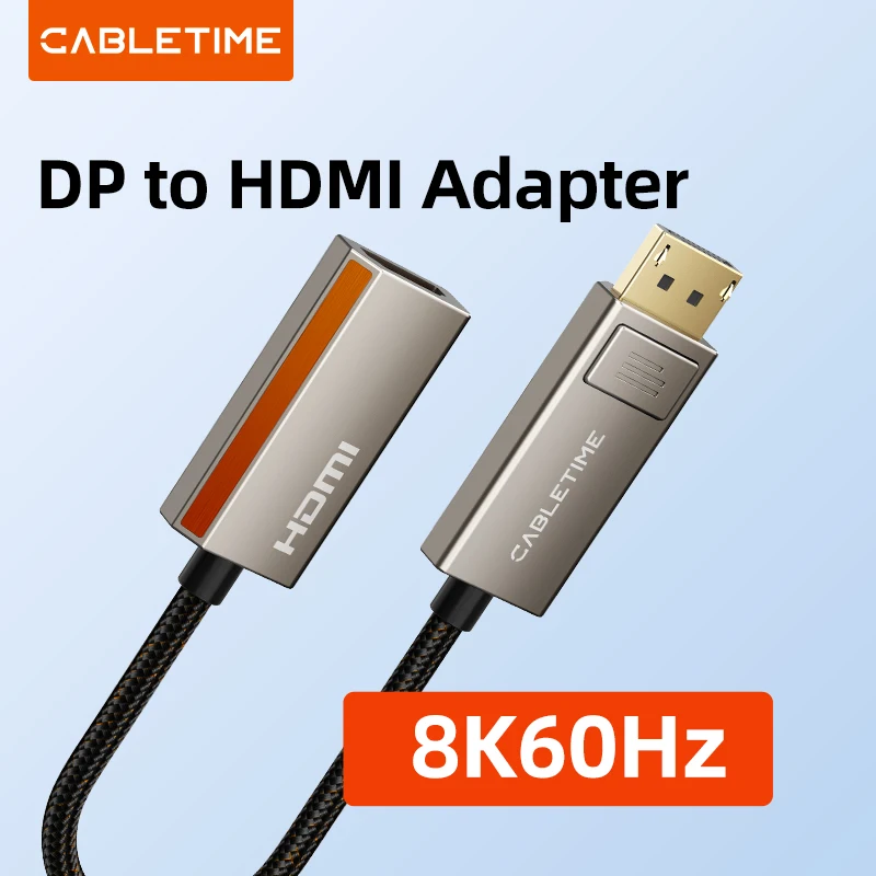 CABLETIME Displayport to HDMI Adapter 8K 60Hz 4K 120Hz HDR 10 Zinc Alloy VMM7100 Chip for Desktop PC DP Adapter C449