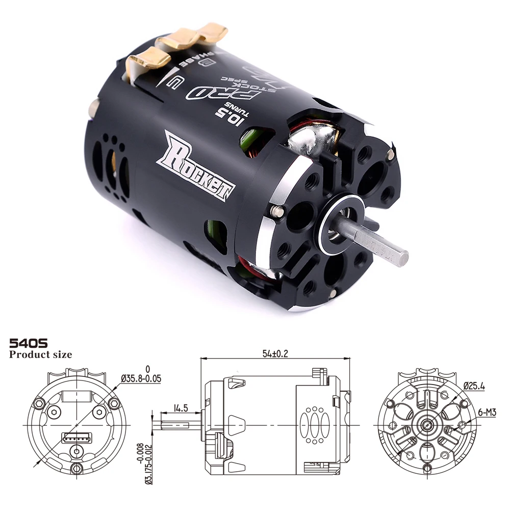 ROCKET RC 540 V3 5.5T 6.5T 8.5T 10.5T 13.5T 17.5T 21.5T Sensored Brushless Motor 3.175mm Shaft For 1/10 1/12 F1 RC Drift Car