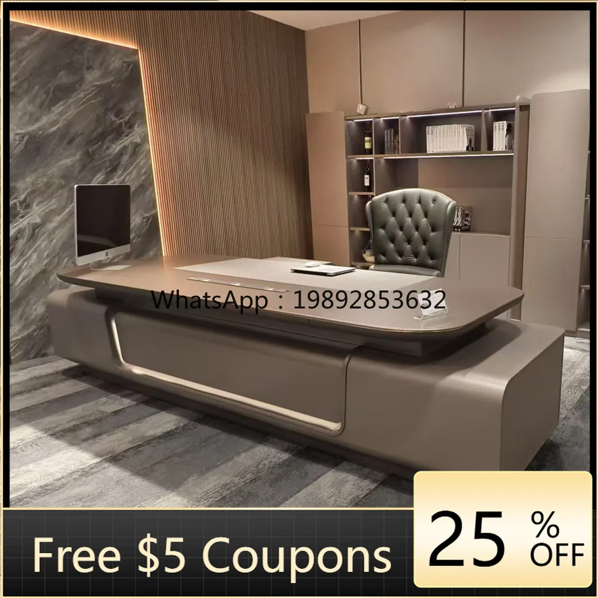 LYY Light Luxury Style Executive Desk Modern Minimalist Boss Executive Desk President Office Desk and Chair Set