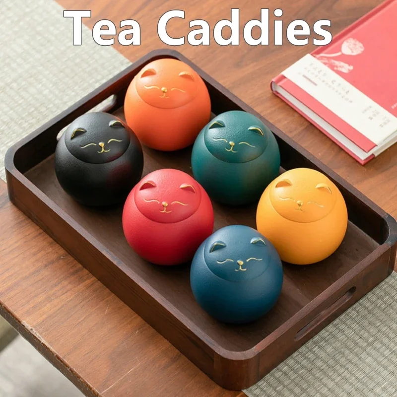 230ML Tea Storage Jar Cute Pets Gradient Color Ceramics Jar Cat Tea Can Moisture Proof Household for Candy Sealed Storage Box