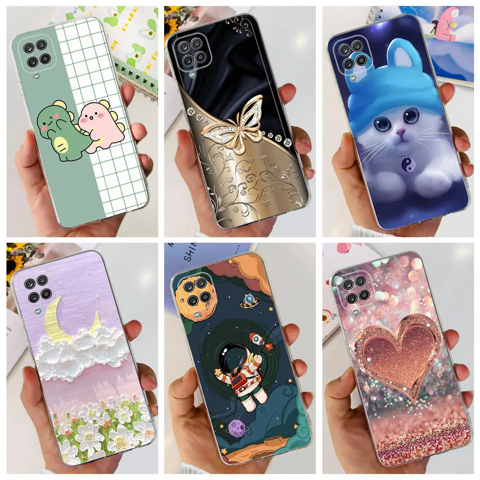 For Samsung Galaxy A12 Case Transparen Silicone Phone Cover TPU Cases For Samsung A12 A 12 M12 M 12 F12 Flower Cloud Funda Couqe