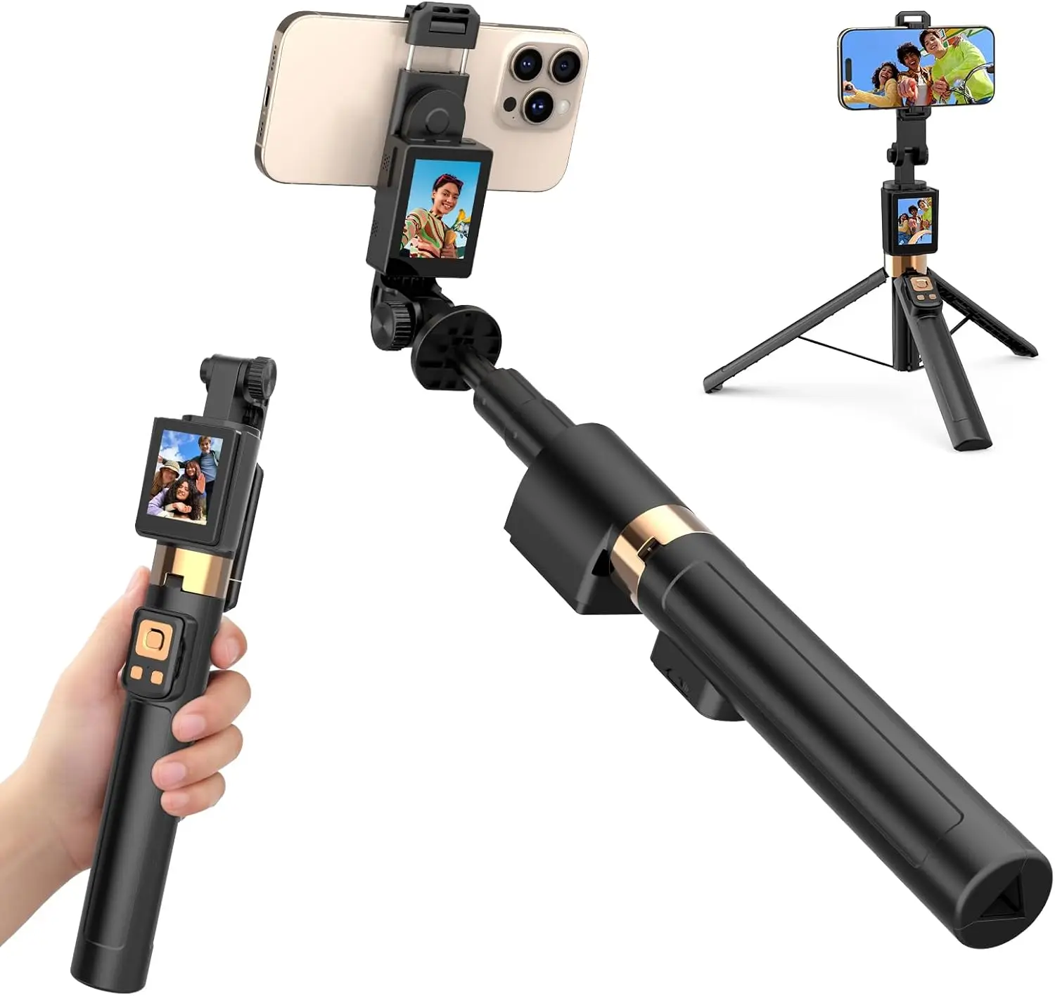 

Moman CL07 69" Selfie Stick Tripod with Selfie Monitor Extendable Back Camera Phone Tripod Wireless Remote for iPhone Android