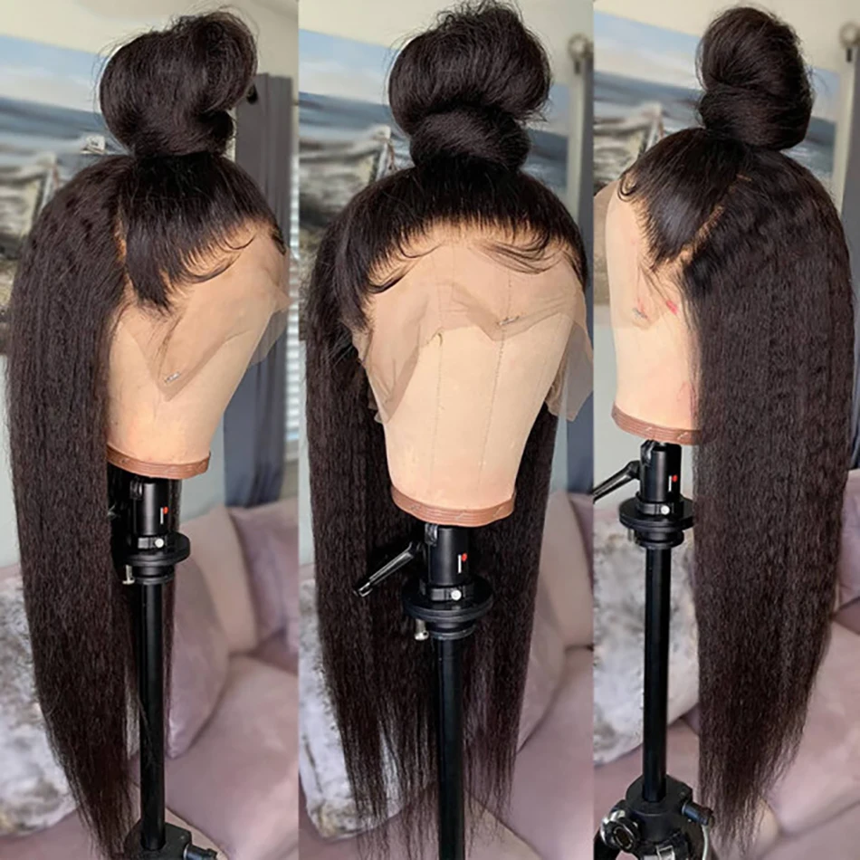 13x4 13x6 Lace Frontal Wig Kinky Straight Transparent Lace Front Human Hair Wigs Pre Plucked Yaki 4x4 5x5 Lace Wigs For Women