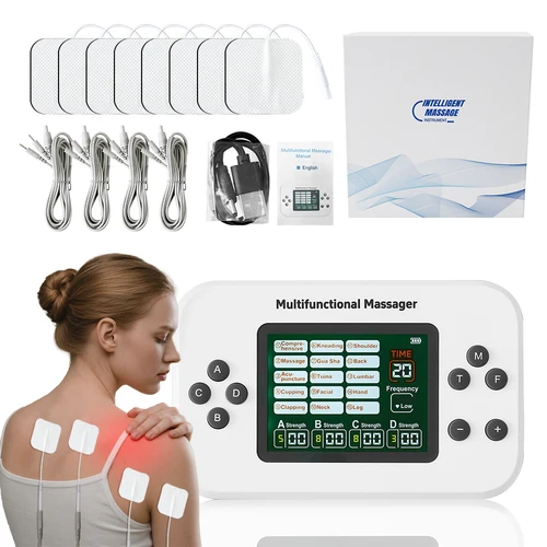 Imagen 1 del producto Máquina eléctrica de fisioterapia de 30 niveles, masajeador multifuncional TENS de 4 salidas, Estimulador nervioso de vibración EMS, relajación, 8 almohadillas