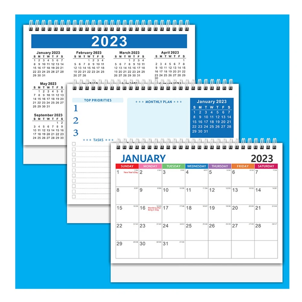 Desk Standing Flip Calendar, Calendário Desktop, 12 Meses, 2 pcs