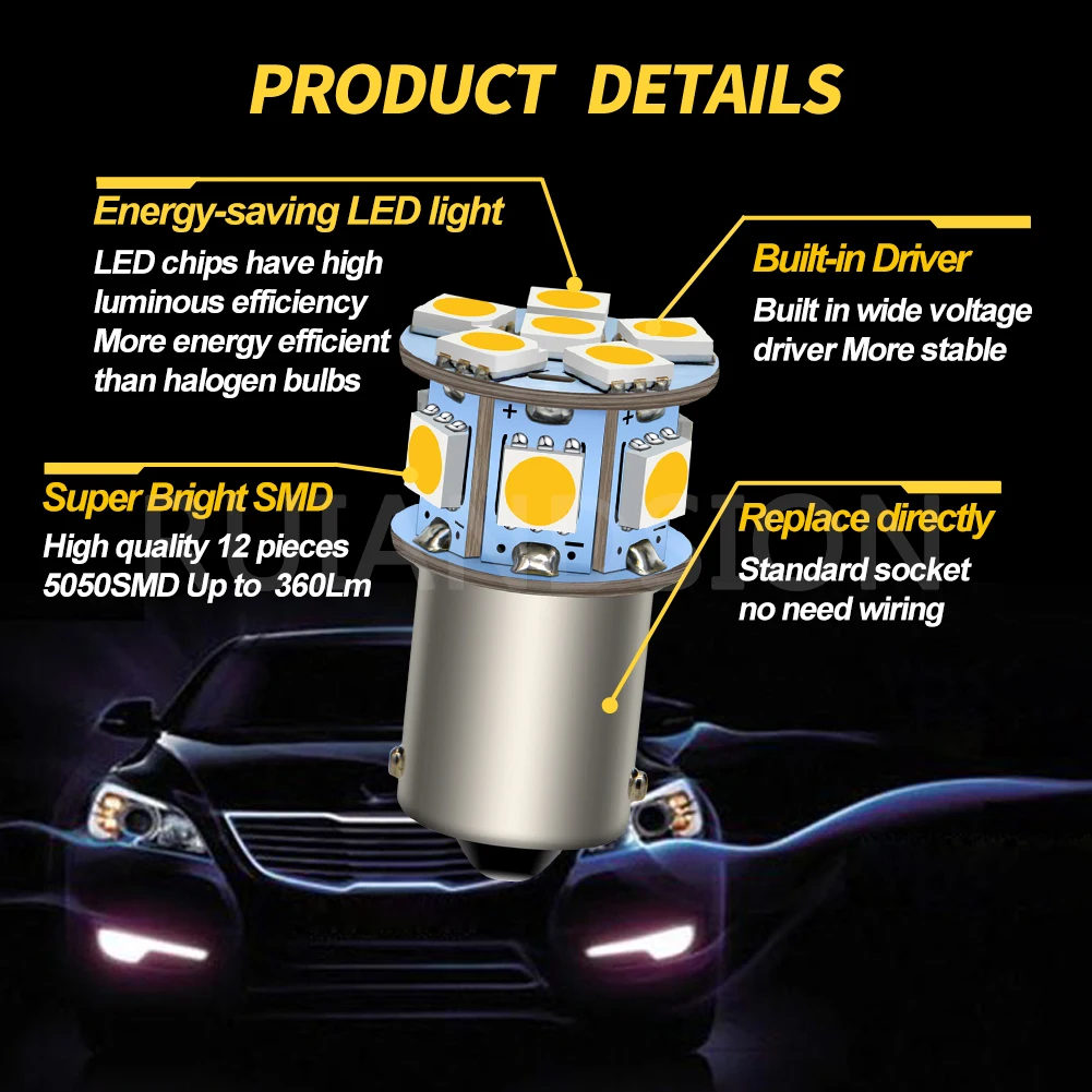 2Pcs BA15S P21W 1156 BAU15S PY21W LED Bulbs Car Motorcycle Turn Signal Light 6V 12V 24V 6-30V White Amber Yellow Red Warm White - view 4