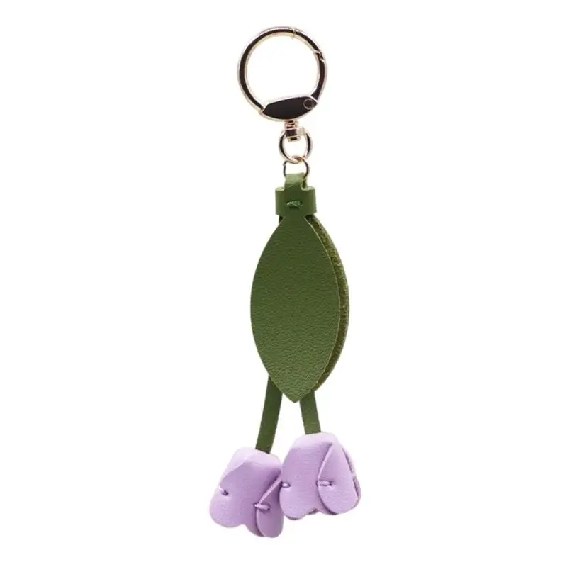 P9FE Trendy Tulpen Schlüsselanhänger Taschenanhänger Stil Robustes PU-Metall Modeschmuck Geschenk – Detail 5