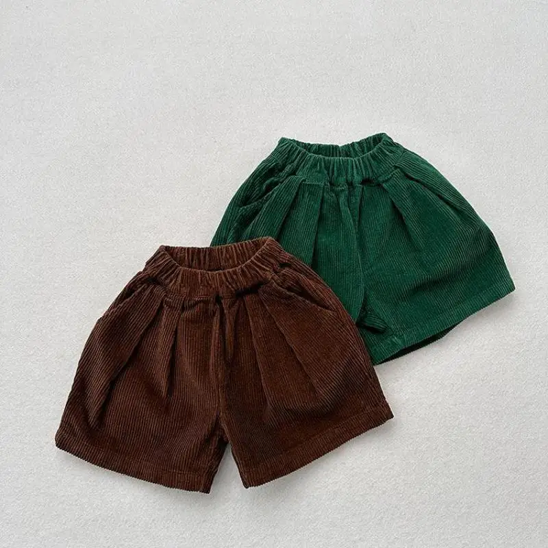 2025 Autumn New Children Vintage Corduroy Shorts Girls Loose Shorts Solid Baby Shorts Boys Casual Shorts Kids Clothes