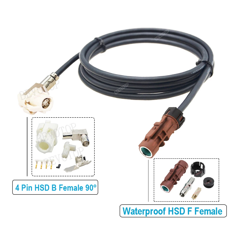 BEVOTOP Waterproof HSD F Female to Non-Waterproof HSD B Male/Female Jack 4PIN LVDS Cable High Speed 4 Core 535 Line Wire Harness