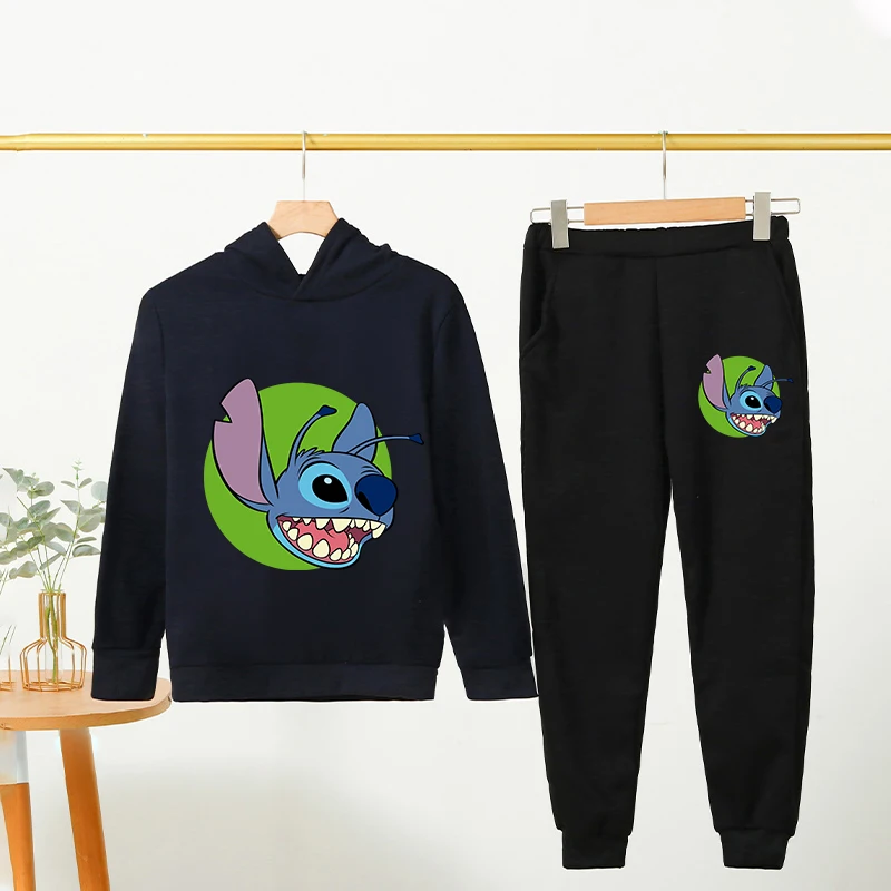 

Kawaii Cartoon Disney Lilo Stitch Printed Children Hoodie + Pant 2pcs Set Kids Boy Girl Clothing Spring Fall Fashion Trucksuit