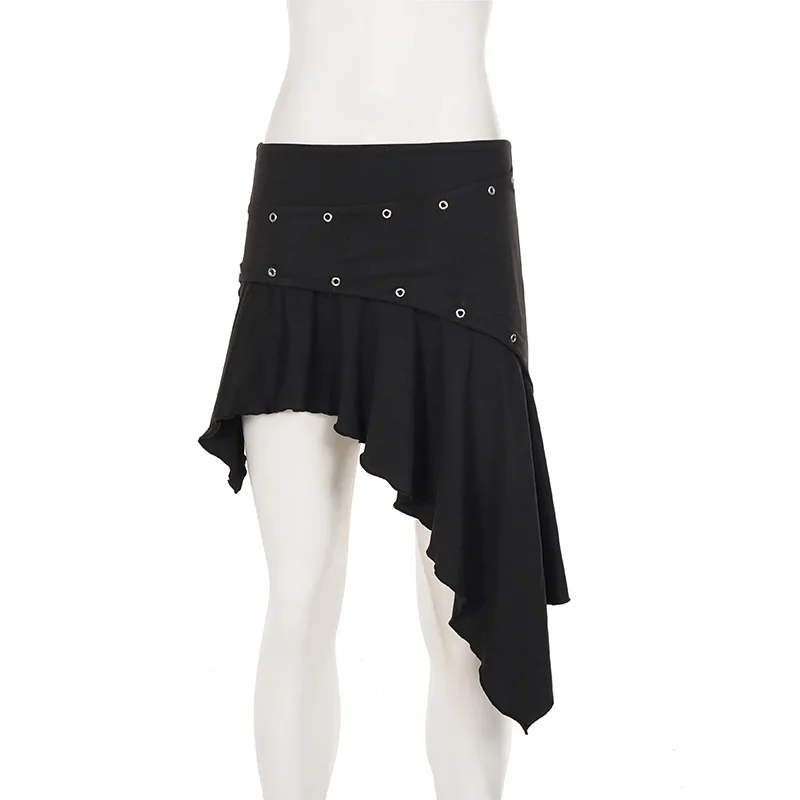 gothic style asymmetric ruffled edges low waist wrapper hip skirt