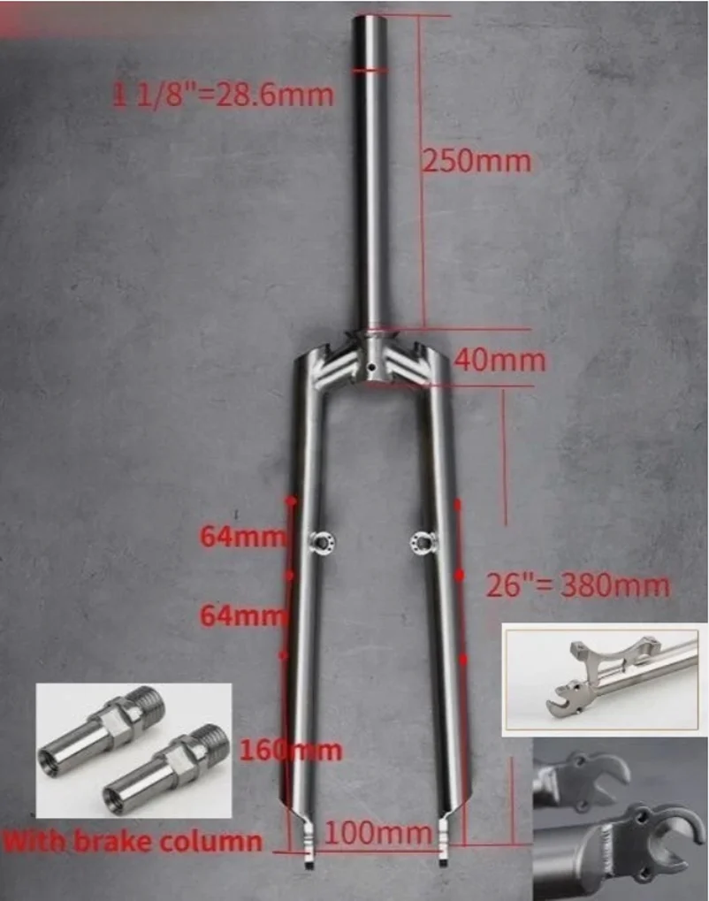 Titanium MTB Bicycle Front Fork V brake + Disc brake 1 1/8