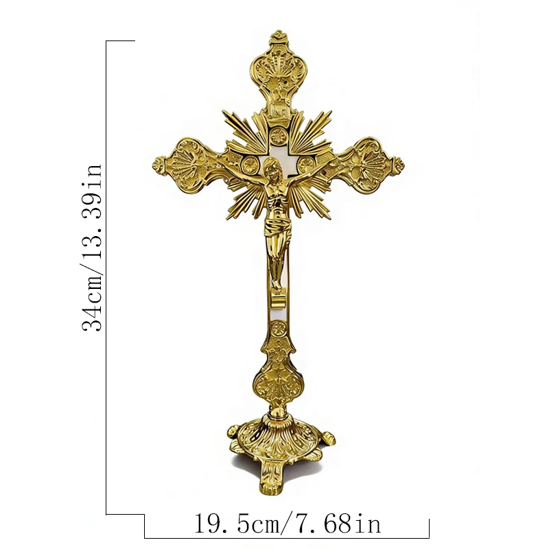 Neues 2026 Traditionelles Vergoldetes Orthodoxes Kruzifix mit INRI-Gravur, Stehendes Kreuz für Altarausstellung und Gottesdienst-Rituale, Geschenk – Detail 16