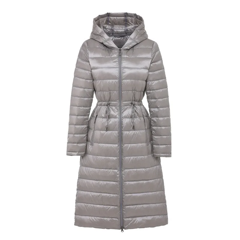 Parkas de chaqueta de plumón de pato blanco claro para mujer, abrigo de plumón con capucha, ajustado, cálido, con cordón, talla grande, otoño e invierno, 2023