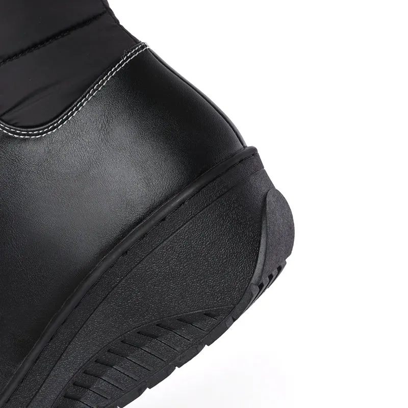 REAVE CAT Women Snow Boots Waterproof Knee High Female Booties Big Size 42 43 44 Round Toe Thick Heels 4.5cm Slip On Black Red view 5