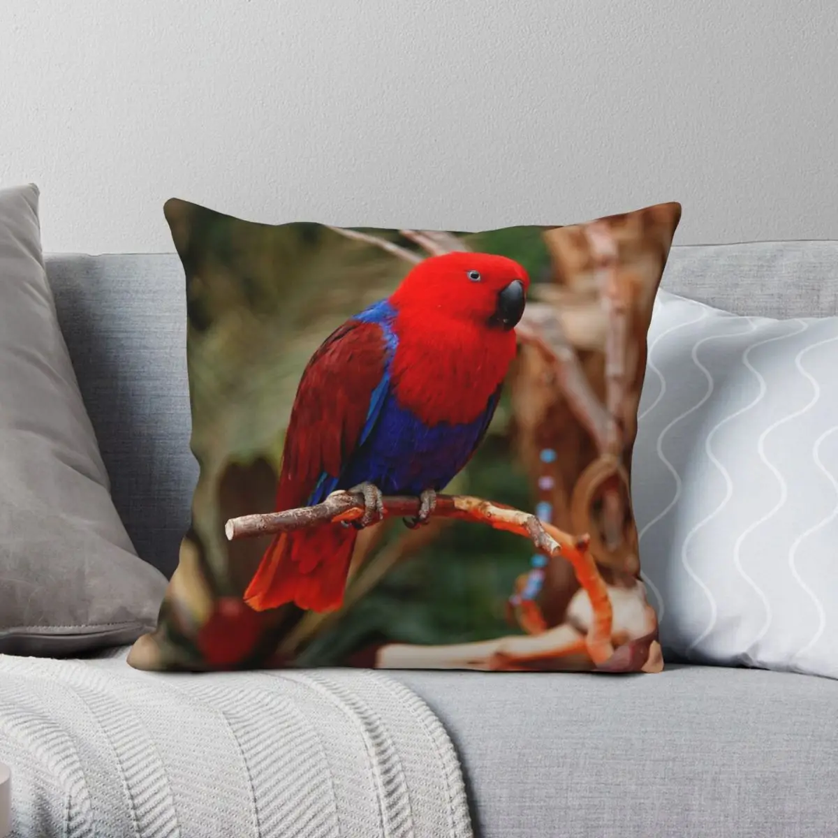 Beautiful Red Eclectus Parrot Square Pillowcase Polyester Linen Velvet Pattern Zip Decor Throw Pillow Case Home Cushion Cover