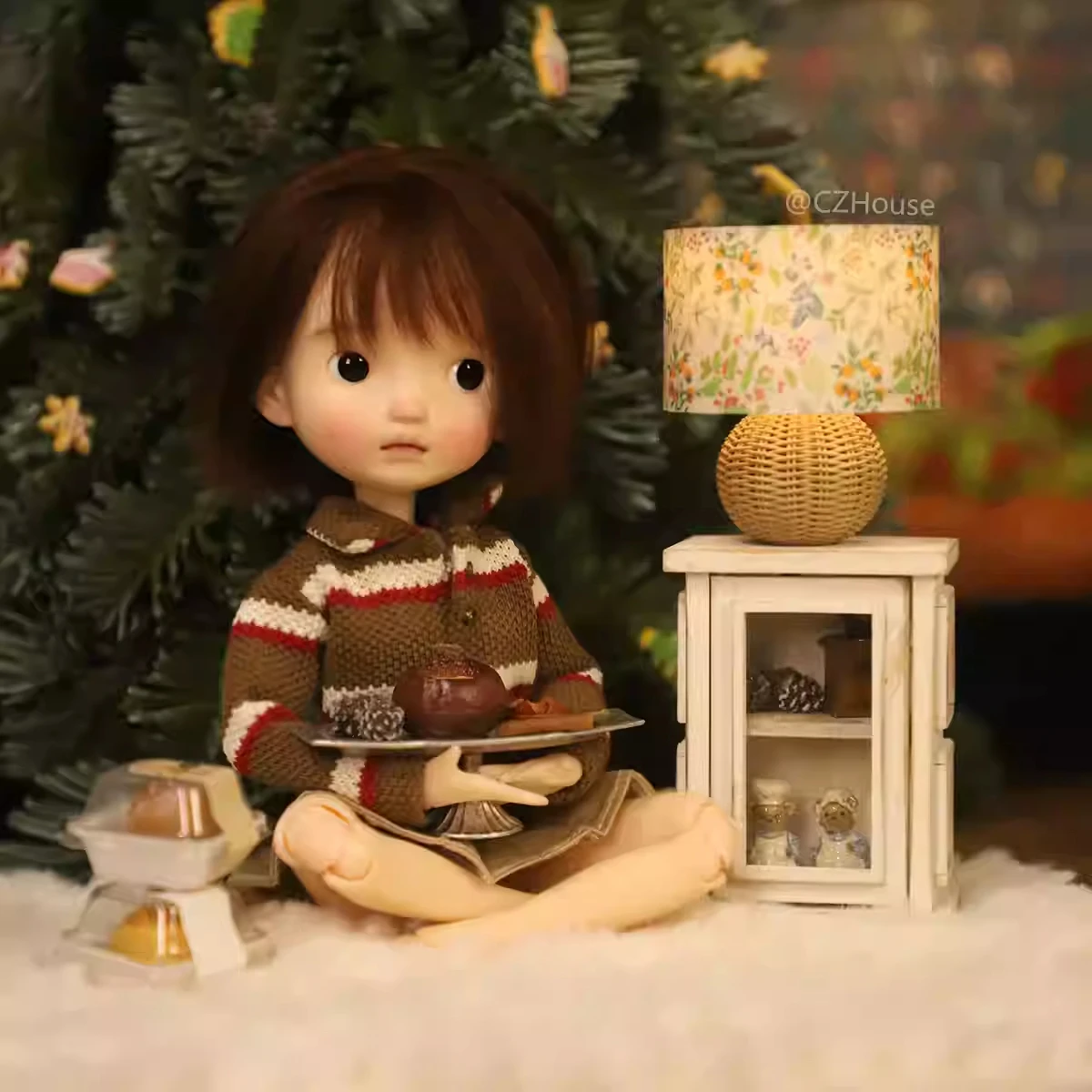 1/6 Lampada da tavolo floreale vintage Modello di casa delle bambole Accessori per mobili in miniatura Bjd Ob11 Blyth Soldier Lol Arredamento camera da letto Giocattolo leggero