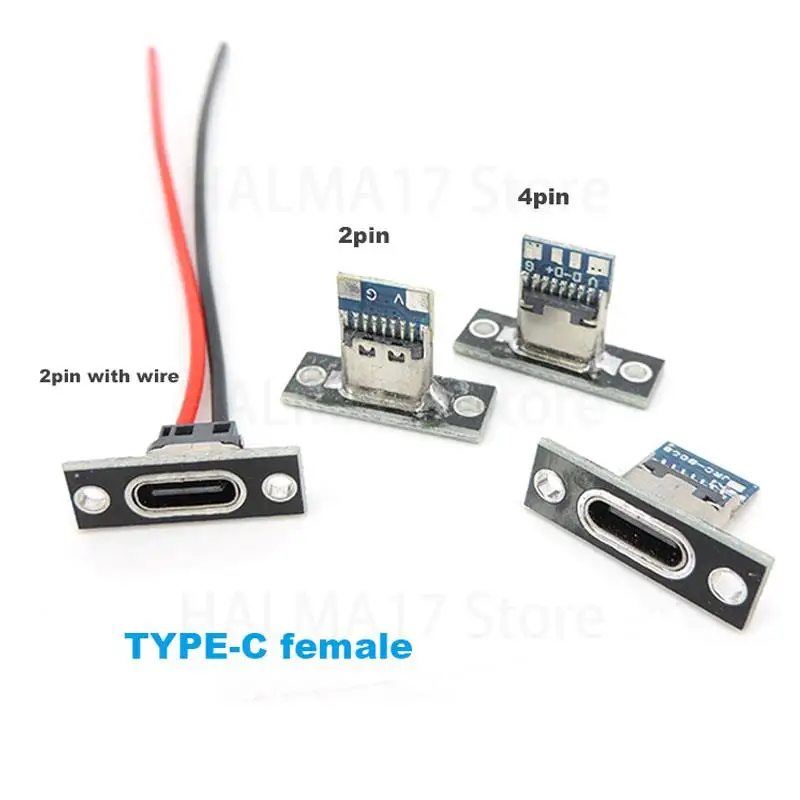 TYPE-C female charging Jack 2 solder joint USB-C Micro belt line Connector 2/4Pin Flat Plug Adapter For Sound Box Electrical J17