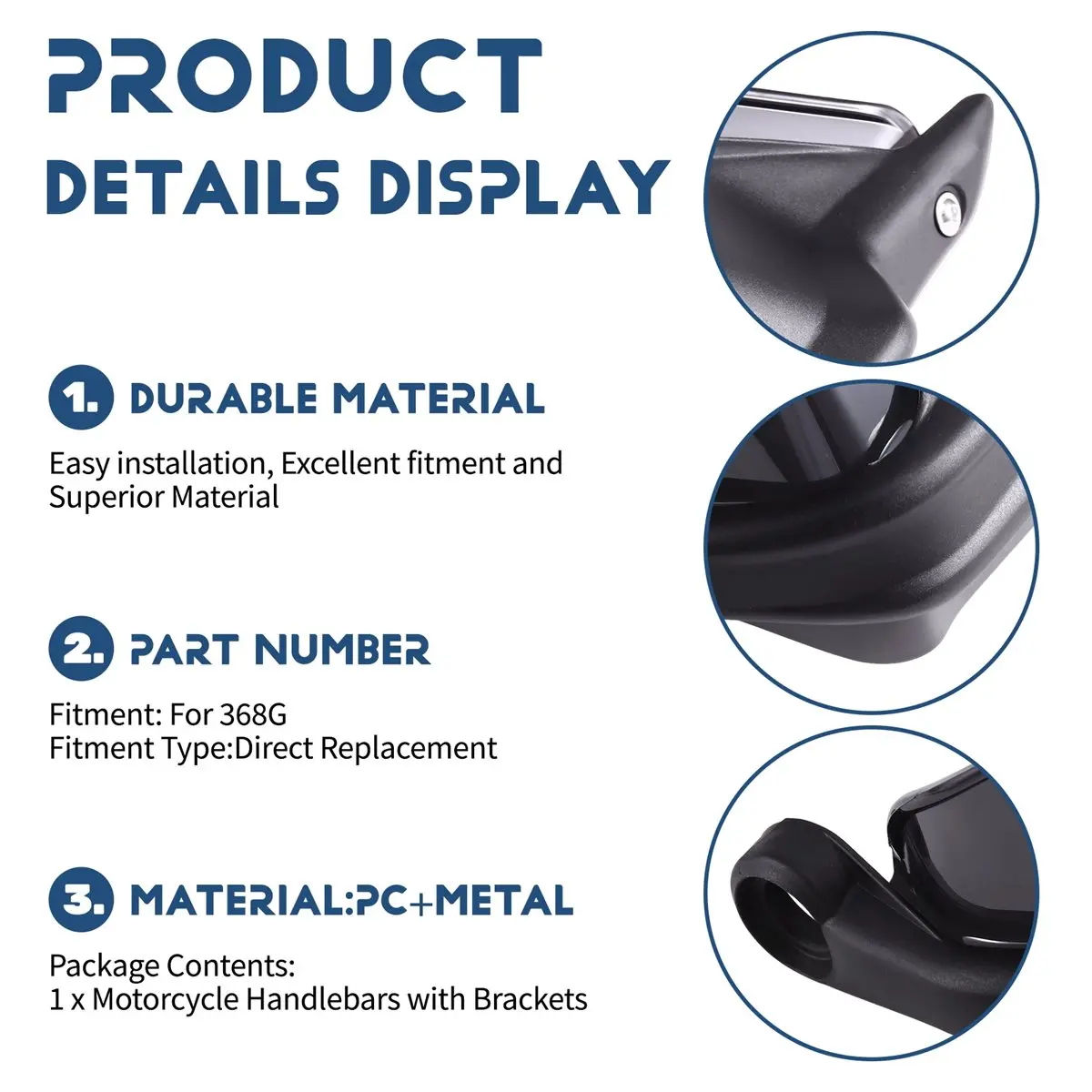 [Saleout]Motorcycle Handlebars with Brackets, Windshield Handguard Replacement Motorcycle Parts for 368G Black