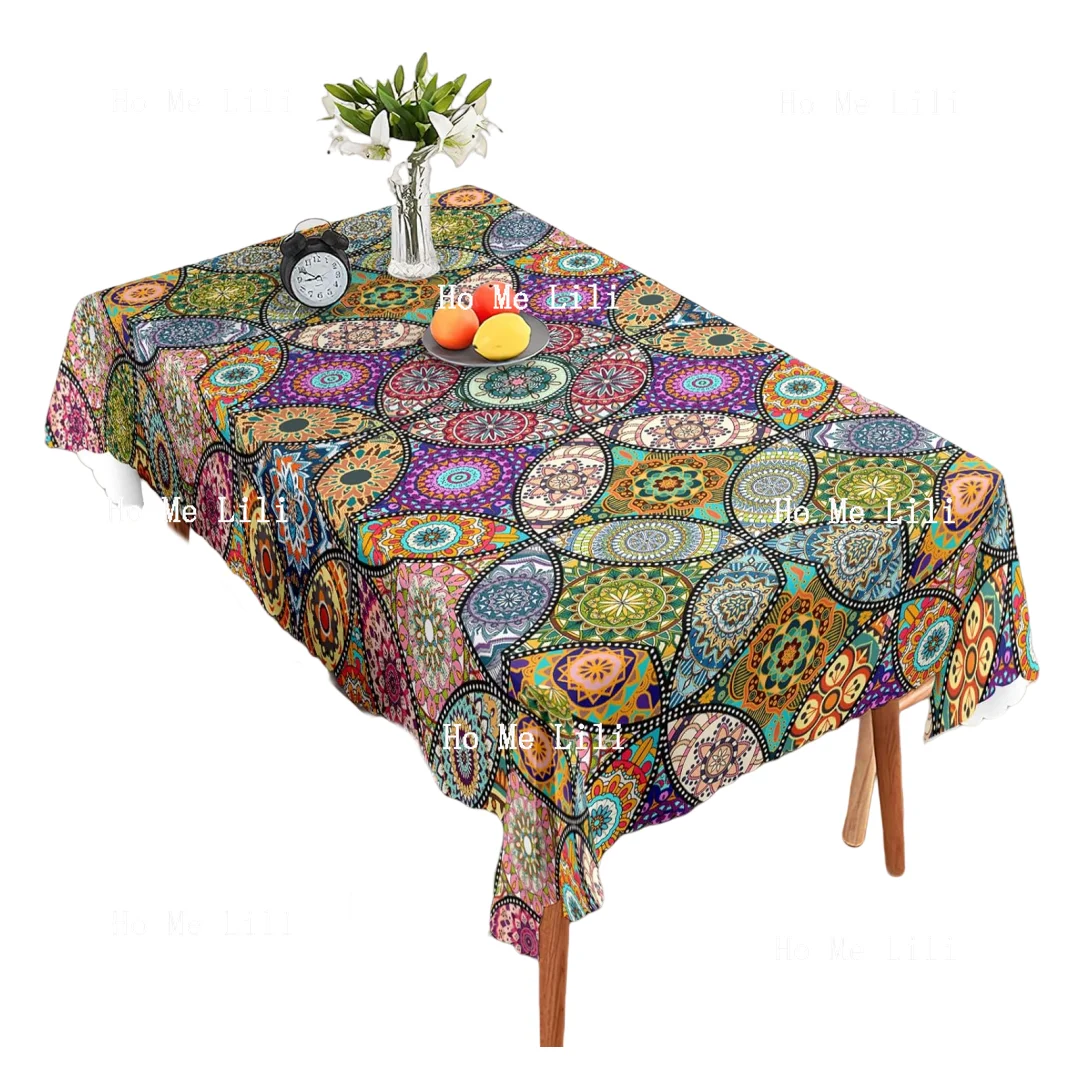 Boho Rectangle Tablecloth Stain Resistance Water Repellent And Wrinkle Free Table Cover Decor