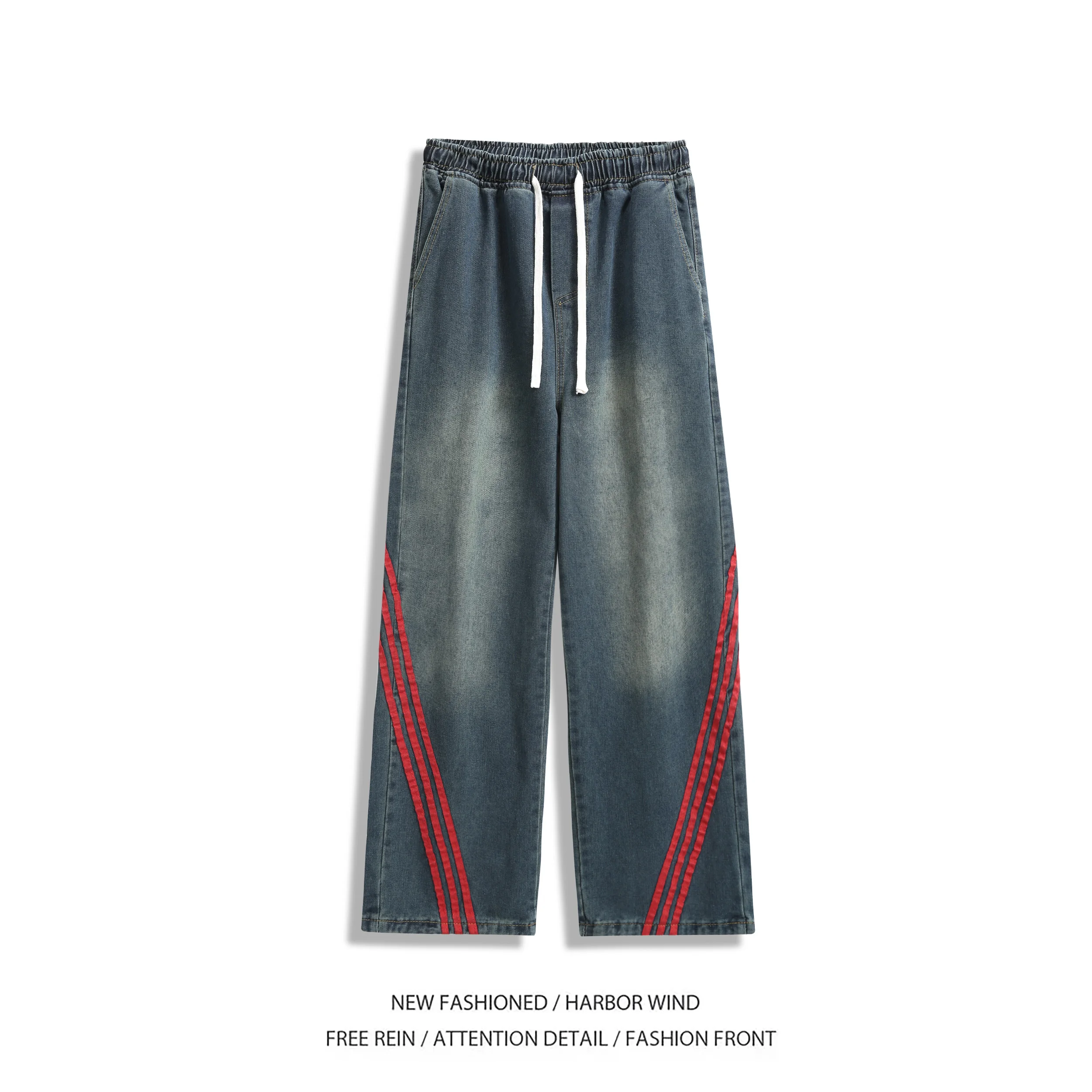 

Осенние полосатые джинсы в американском стиле, свободные потертые джинсы для женщин, повседневные прямые джинсы с высокой талией