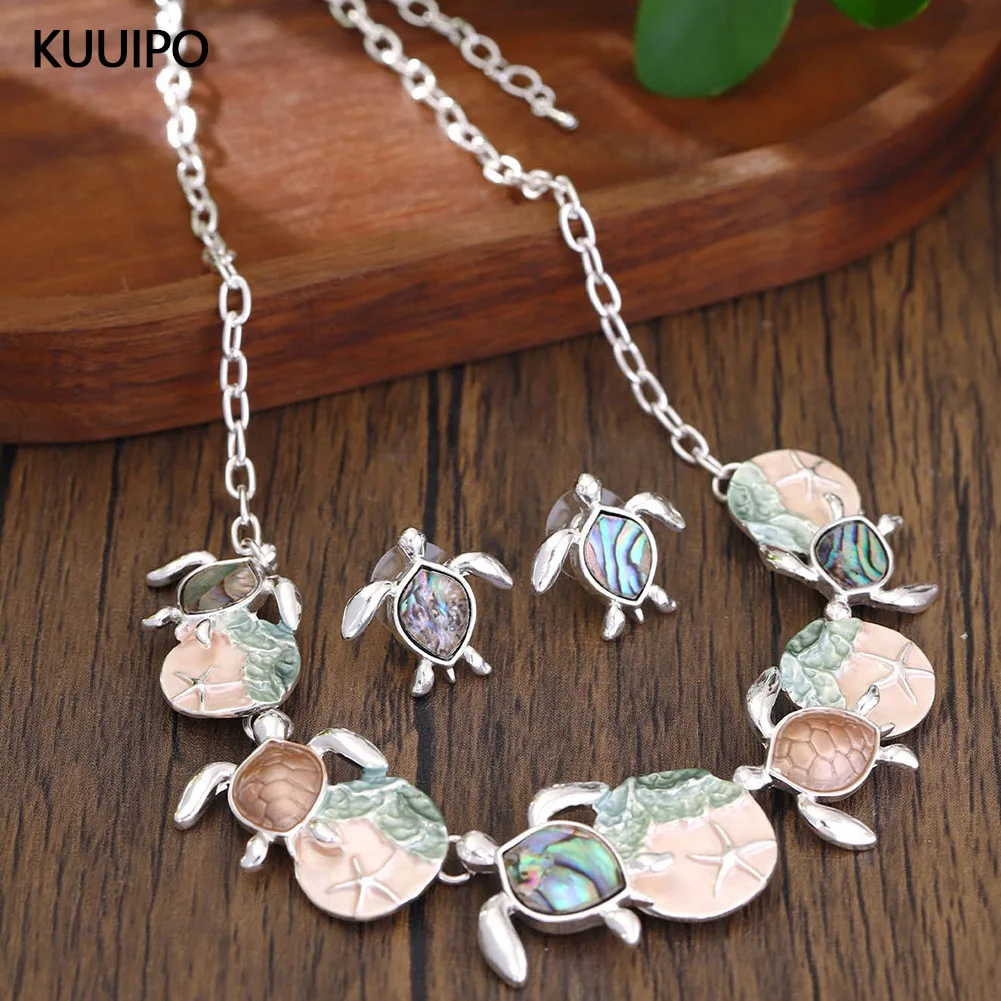 

Fashion Sea Turtle Necklace and Earrings Set for Women Accessories New Trendy Silver Color Jewelry Sets Vacation Party Prom Gift